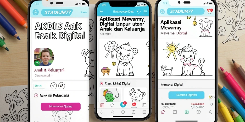 Antarmuka STADIUM77 menampilkan berbagai pilihan gambar untuk mewarnai.